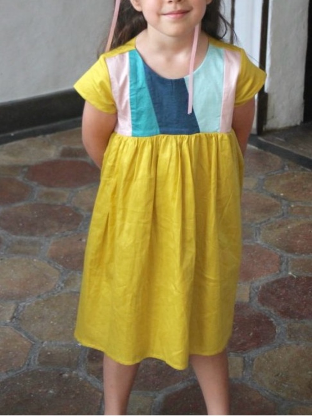 Tea Collection Girls Size 5 Green Colorblock Cotton Dress